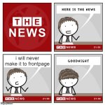 i probably wont | i will never make it to frontpage | image tagged in the news,memes | made w/ Imgflip meme maker