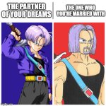 Trunks with Beard | THE PARTNER OF YOUR DREAMS; THE ONE WHO YOU'RE MARRIED WITH | image tagged in trunks with beard | made w/ Imgflip meme maker