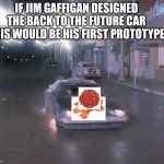 "Bacon is that good. I bet if you put bits of bacon on a strip of bacon, you could travel back in time." | IF JIM GAFFIGAN DESIGNED THE BACK TO THE FUTURE CAR THIS WOULD BE HIS FIRST PROTOTYPE | image tagged in back to the future car lightning | made w/ Imgflip meme maker