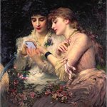 CLASSICAL ART, TWO VICTORIAN LADIES LOOK AT THEIR TEXTS, CELL PH