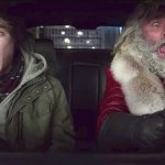 santa and kid screaming in car