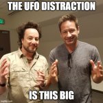 Aliens Guy Giorgio A. Tsoukalos with Fox Mulder | THE UFO DISTRACTION; IS THIS BIG | image tagged in aliens guy giorgio a tsoukalos with fox mulder | made w/ Imgflip meme maker
