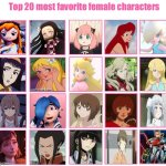 top 20 most favorite female characters | image tagged in top 20 most favorite female characters,female logic,2020 sucks,women,ladies,smg4 | made w/ Imgflip meme maker