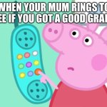 Peppa Pig sus | WHEN YOUR MUM RINGS TO SEE IF YOU GOT A GOOD GRADE | image tagged in peppa pig phone | made w/ Imgflip meme maker