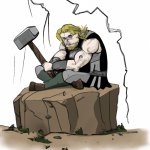 Thor, sitting on a rock depressed as he lost his hammer