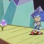 Suspicious sonic looking at flower