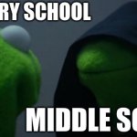 Evil Kermit | ELEMENTRY SCHOOL; MIDDLE SCHOOL | image tagged in memes,evil kermit | made w/ Imgflip meme maker