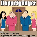 Word of the day “D” | Doppelgänger; Noun
1. A double or alter ego
2. A ghostly counterpart of a living person | image tagged in mirror mirror,memes,double,ghosts,american dad,word of the day | made w/ Imgflip meme maker