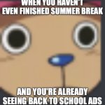 tony | WHEN YOU HAVEN'T EVEN FINISHED SUMMER BREAK; AND YOU'RE ALREADY SEEING BACK TO SCHOOL ADS | image tagged in tony | made w/ Imgflip meme maker