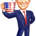 Trump cartoon with US flag coffee mug