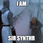 Synthr meme | I AM; SIR SYNTHR | image tagged in troll bridge monty python | made w/ Imgflip meme maker