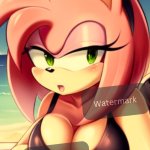 Amy Rose Leaning Over Black Bikini