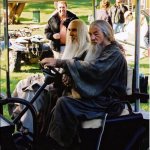 Gandalf and Saruman in golf cart