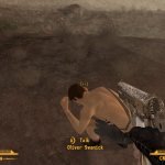 Aiming a gun at Oliver Swanick. Fallout: New Vegas.