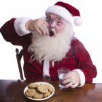 Santa eating cookies in a weird way