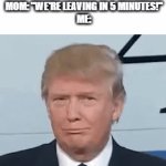 yeah right mom | MOM: "WE'RE LEAVING IN 5 MINUTES!"
ME: | image tagged in gifs,trump,parents,oh wow are you actually reading these tags | made w/ Imgflip video-to-gif maker