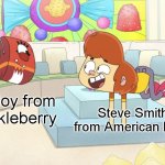 Brickleberry meets American Dad! | Malloy from Brickleberry; Steve Smith from American Dad! | image tagged in ollie's pack drug trip,brickleberry,american dad,crossover | made w/ Imgflip meme maker