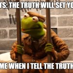 Kermit in jail | PARENTS: THE TRUTH WILL SET YOU FREE; ME WHEN I TELL THE TRUTH | image tagged in kermit in jail | made w/ Imgflip meme maker