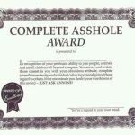 Asshole award certificate