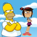 Homer Simpson and Molly McGee | image tagged in homer simpson - arms crossed,the ghost and molly mcgee,disney,disney plus,disney channel,funny | made w/ Imgflip meme maker