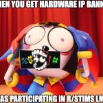 Oof. | WHEN YOU GET HARDWARE IP BANNED; I WAS PARTICIPATING IN R/STIMS LMAO | image tagged in pomni swearing,pomni,stims,psychonaut,drugs,war on drugs | made w/ Imgflip meme maker