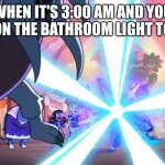 flash bang | WHEN IT'S 3:00 AM AND YOU TURN ON THE BATHROOM LIGHT TO POOP | image tagged in bright light | made w/ Imgflip meme maker