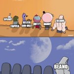 Beano kinda misses its related comics | SPARKY; BEANO; BEEZER AND BUZZ; NUTTY; DANDY; TOPPER; BEANO | image tagged in skips sitting next to graves | made w/ Imgflip meme maker