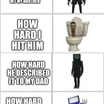 The fact this will be nostalgic to Gen Alpha scares me... | MEMES IN 2030:; HOW HARD I COULD HIT MY BROTHER; HOW HARD I HIT HIM; HOW HARD HE DESCRIBED IT TO MY DAD; HOW HARD MY DAD'S GONNA HIT ME | image tagged in blank comic panel 2x4,memes,funny,skibidi toilet,how hard i could hit my brother,oh wow are you actually reading these tags | made w/ Imgflip meme maker