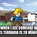 THERE NOT ANYTHING ALIKE!!!! | ME WHEN I SEE SOMEONE WHO THINKS TERRARIA IS 2D MINECRAFT | image tagged in gifs,haminations,terraria | made w/ Imgflip video-to-gif maker