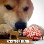 Kiss Your Brain | KISS YOUR BRAIN | image tagged in dog now kiss | made w/ Imgflip meme maker