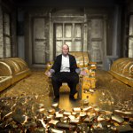 room full of gold with a rich man