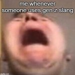 im even gen z i just hate it | me whenever someone uses gen z slang | image tagged in why,oh god why,gen z,gen z humor | made w/ Imgflip meme maker