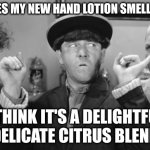 A fool thinks himself to be wise, but a wise man knows himself t | HOW DOES MY NEW HAND LOTION SMELL TO YOU? I THINK IT'S A DELIGHTFUL DELICATE CITRUS BLEND | image tagged in a fool thinks himself to be wise but a wise man knows himself t | made w/ Imgflip meme maker