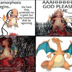Evolution in Pokemon lore | image tagged in man melting into x | made w/ Imgflip meme maker