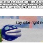 Title | WHEN YOUR MOM BLAMES EVERYTHING ON YOUR PHONE AND YOU KNOW THAT SHE GROUNDED YOU FROM IT 5 YEARS AGO EVEN THOUGH YOU DID NOTHING WRONG | image tagged in say sike right now | made w/ Imgflip meme maker