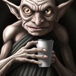 Gollum holding coffee