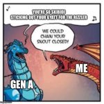 Ugh.. | YOU’RE SO SKIBIDI
STICKING OUT YOUR GYATT FOR THE RIZZLER; ME; GEN A | image tagged in we could chain your snout closed,gen alpha,skibidi toilet,cringe,ugh | made w/ Imgflip meme maker