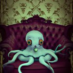 Cute little octopus sitting on the couch
