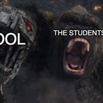 last day of school be like: | THE STUDENTS; SCHOOL | image tagged in kong ripping mecha's head off,yay | made w/ Imgflip meme maker