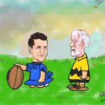 Charlie Brown (Biden) and Lucy (Zelensky) football scene