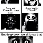 Most scary phase! | Phase 30; Phase 27.5; Phase 27; Phase 26; Phase 28 is the best | image tagged in deep down we all know that 4 panel is the best | made w/ Imgflip meme maker