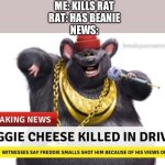 CHEESE GWOMIT | ME: KILLS RAT
RAT: HAS BEANIE
NEWS: | image tagged in biggie cheese | made w/ Imgflip meme maker