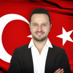 turkish masculine handsome man with turkish flag in the backgrou