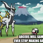will game freak ever stop making bad shinies. | ARCEUS WILL GAME FREAK EVER STOP MAKING BAD SHINIES? | image tagged in gifs,pokemon | made w/ Imgflip video-to-gif maker