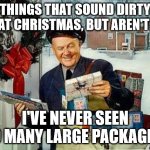 Things That Sound Dirty At Christmas, But Aren't (Part 11) | THINGS THAT SOUND DIRTY AT CHRISTMAS, BUT AREN'T:; I'VE NEVER SEEN SO MANY LARGE PACKAGES! | image tagged in package,funny,humor,christmas,double entendre | made w/ Imgflip meme maker