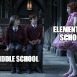 it's only a few years... but it changes you | ELEMENTARY SCHOOL; MIDDLE SCHOOL | image tagged in a series of unfortunate events | made w/ Imgflip meme maker