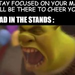"Catch that damn ball idiot !" | DAD: STAY FOCUSED ON YOUR MATCH SON, I'LL BE THERE TO CHEER YOU ON ! ALSO DAD IN THE STANDS : | image tagged in shrek screaming | made w/ Imgflip meme maker