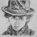 Timothee Chalamet as Willy Wonka drawing | image tagged in drawing,art,willy wonka,wonka,johnny depp,charlie and the chocolate factory | made w/ Imgflip meme maker