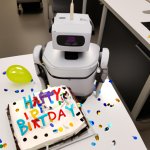 A robot named CLM celebrating a co worker's birthday