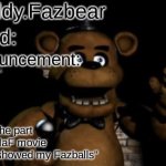 Freddy.Fazbear Announcement template Thanks Tfp Knockout